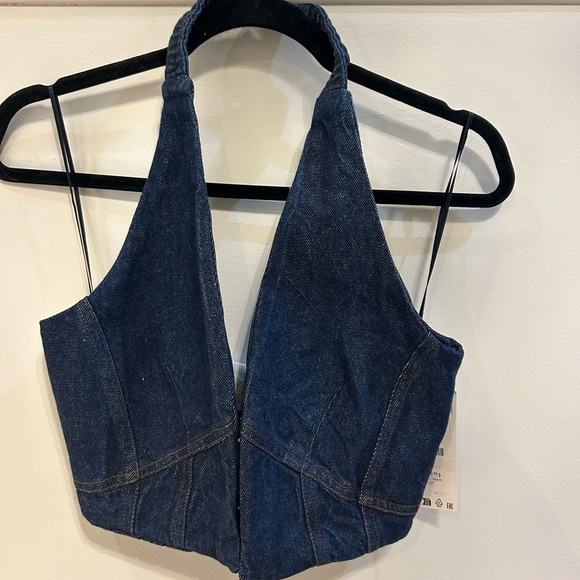 Denim Crop Corset Halter Top - Picture 1 of 2